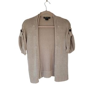 Eddie Bauer Chunky Knit Short Sleeve Cardigan Cotton Linen Blend